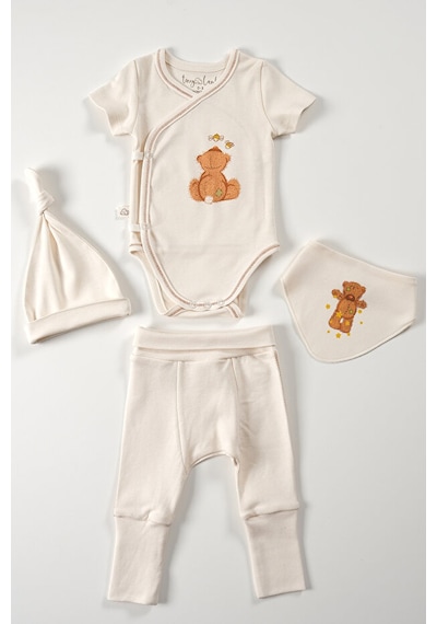 Tinylamb Fluffy Bear Yenidoğan Organik Set - 4 Parça Bej