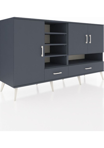 Kronos Konsol 8 Raflı 2 Çekmeceli 3 Kapaklı 176x59x99 Antrasit-an Antrasit-antrasit