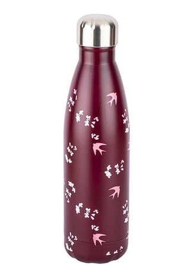 Tantitoni Bordo Çiçek Desenli Paslanmaz Çelik Su Şişesi 500ml