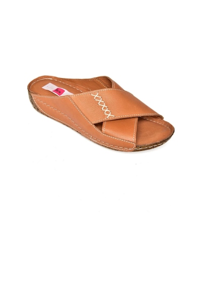 Fox Shoes P555091203 Taba Hakiki Deri Comfort Ortopedik Taban Kadın Terlik Taba