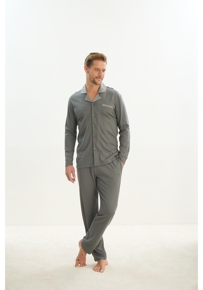 Sevim Erkek Uzun Kol Gömlek Yaka Önden Düğmeli Yeşil Pijama Takım C7t2n5o9 001