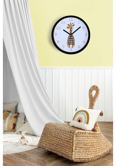 Sevimli Zürafa Çizimli Çocuk Odası Duvar Saati - 30cm - Önü Camlı Siyah Kasa - Sessiz Mekanizma-jh0985 Siyah