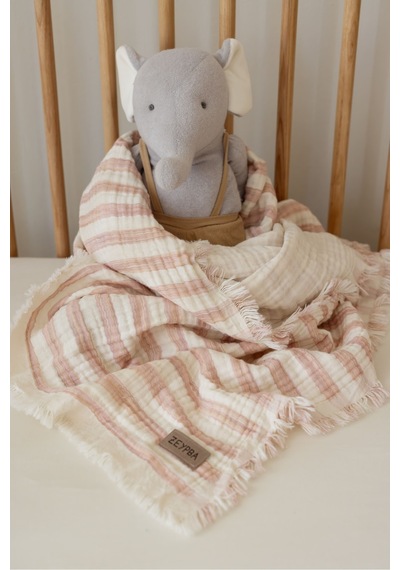 Zeypba 4 Katlı Müslin Örtü Pembe Çizgili 110x110 CM Bebek & Çocuk İçin % 100 Pamuk Pembe Melanj