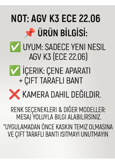 Agv K3 Ece 22.06 Çene Kamera Aparatı Tüm Aksiyon Kameralara Uyumlu, Dayanıklı Montaj Siyah