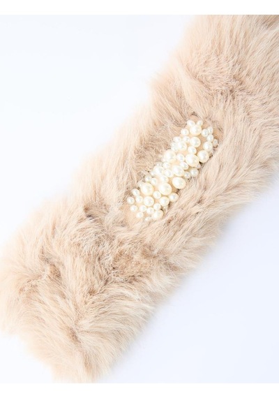 Jimmy Key Bej İnci Detaylı Peluş Atkı 5ww315535130