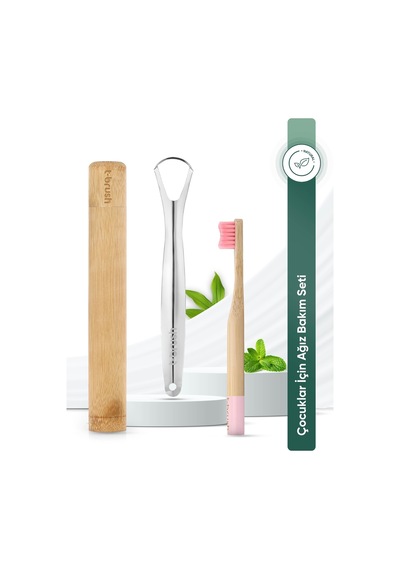 Tbrush Pembe Bambu Diş Fırçası - Soft (yumuşak) + Paslanmaz Çelik Dil Temizleyici + Diş Fırçası Kabı