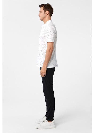 Süvari Beyaz Regular Baskılı Polo Yaka Tişört-37382 Beyaz