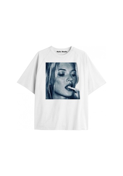 Kalic Studio Kate Moss Oversize Unisex T-shirt Beyaz