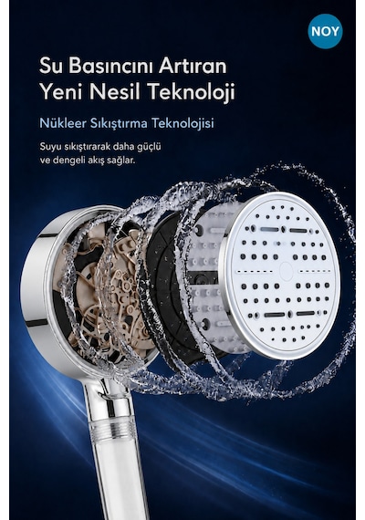 Duş Başlığı Seti Filtreli Duş Başlığı 6 Fonksiyonlu 5 Yedek Filtre Hediyeli Premium Serisi Metalik