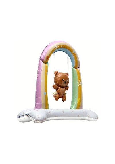 Retro Salıncakta Sallanan Ayıcık Folyo Balon Ayaklı Baby Shower Balon Renkli