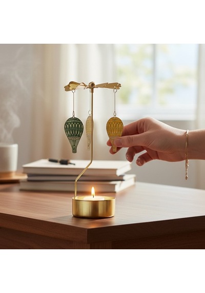 Uçan Balon Temalı Tealight Mumluk Dekoratif Masa Üstü Aksesuar Gold