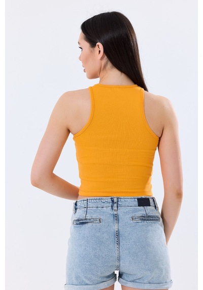 5'li Kadın Pamuklu Likralı Ribana Fitilli Crop Atlet Tişört 27120 Fıstık Yeşili