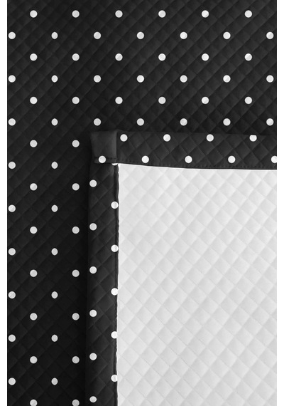 Siyah Puantiyeli Minimal Tek Kişilik Pike Takımı-beyaz Geometrik 160x220 Cm Kapitone Yatak Örtüsü Mavi