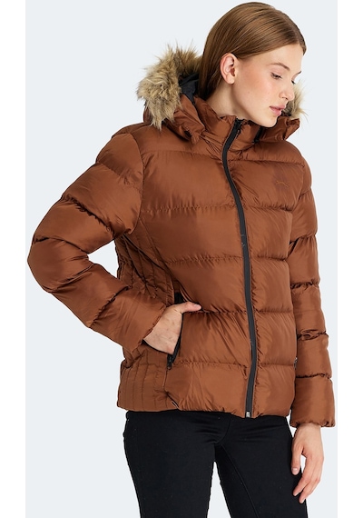 Slazenger GUEST Kadın Kapüşonlu Şişme Taba Mont & Kaban