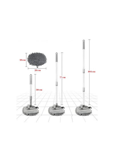 Flora F276 Mikrofiber Araç Temizleme Mop Seti - 104 Cm Oto Teleskopik Sap + 26 Cm Oval Mop Başlık