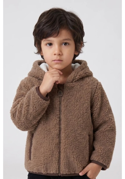 Wofim Kids Çocuk Kapüşonlu Peluş Mont Kahverengi