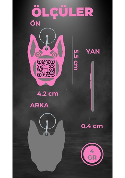 Petjoo 30.Anubis Gri-Pembe Qr'lı Köpek Künyesi