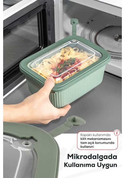 Vienev 12'li Vip Dikdörtgen Mikrodalga Ve Difrize Uygun Saklama Kabı Seti Yeşil 4x 1750,1050,600 Ml Yeşil