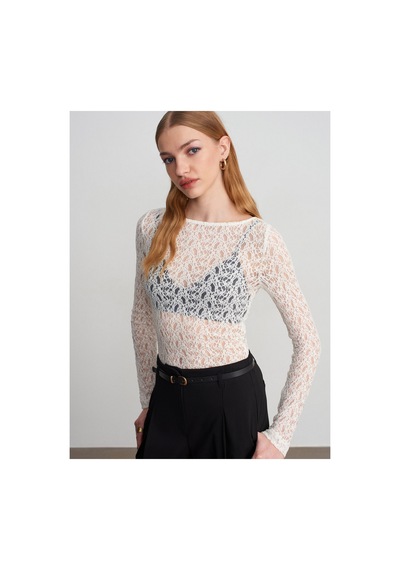 Dilvin 32763 Kayık Yaka Dantel Top Ekru