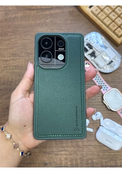 Redmi Note 13 Pro 4g Uyumlu Premium Deri Dokulu Darbelere Karşı Dayanıklı Nazal Silikon Kılıf Haki