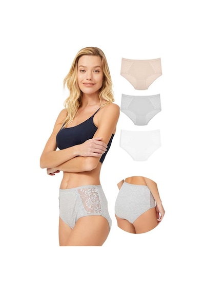 Cottonhill Dantel Detaylı Klasik Pamuklu Bato Külot 3'lü Paket - 3 Çok Renkli 5 Çok Renkli