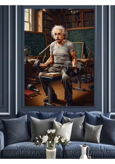 Ahşap Tablo Albert Einstein Spor Yaparken, Yiyecek Ve İçecek Tabloları