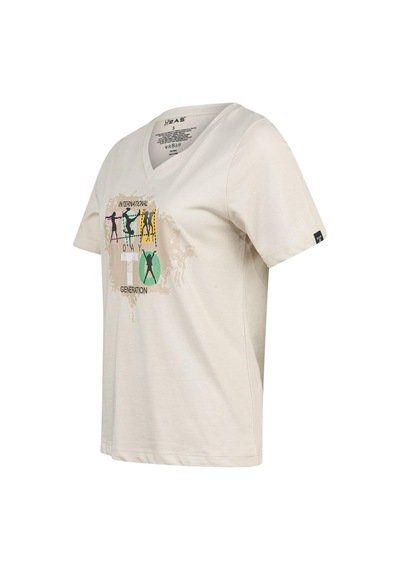 2as Alone Baskılı V Yaka Kadın T-shirt 403 Kum