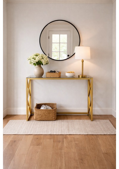 Lina Metal Dresuar - 4mm Füme Temperli Camlı Antre Konsolu 100x30x80 Cm Gold