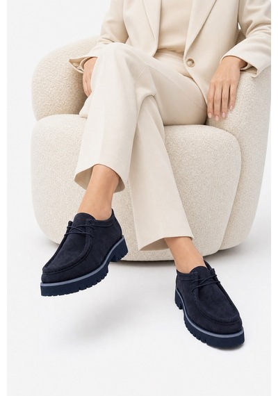 Luvi Shoes Talıa Lacivert Süet Hakiki Deri Bağcıklı Kadın Loafer Ayakkabı