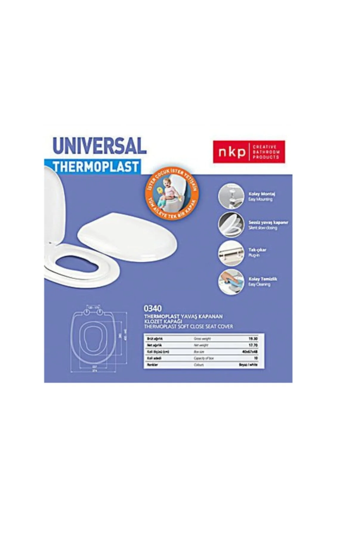 Noyan Nkp Unıversal Çocuk Adaptörlü Klozet Kapağı , Çocuk Yetişkin Klozet Kapağı Beyaz