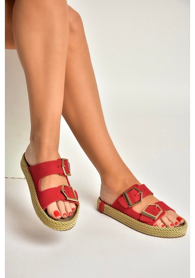 Fox Shoes U596030202 Kırmızı Süet Kadın Terlik Kırmızı