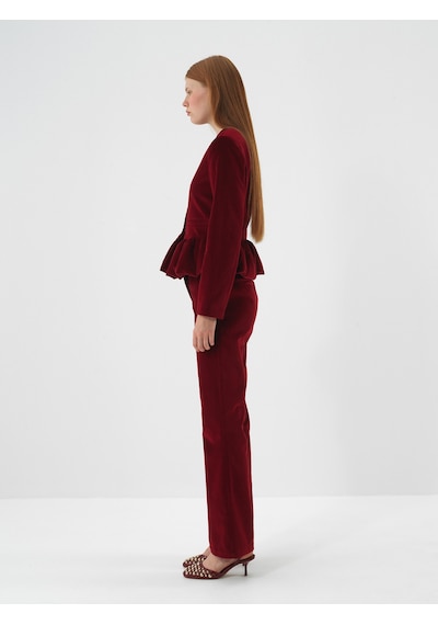 Xint Bordo Lüks Dokulu Soft Kadife Regular Fit Pantolon 201297
