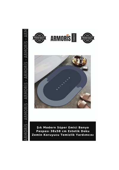 Şık Modern Süper Emici Banyo Paspası 38x58 Cm Estetik Doku Zemin Koruyucu Temizlik Yardımcısı Diğer