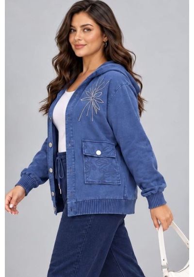 Cedy Denim Cedy -özel Tasarım Kadın Taş Ve Nakış İşleme Detaylı Düğmeli Kapüşonlu Sweat Hırka C7150 Mavi Cedy Denim Cedy -özel Tasarım Kadın Taş Ve Nakış İşleme Detaylı Düğmeli Kapüşonlu Sweat Hırka C7150 Mavi