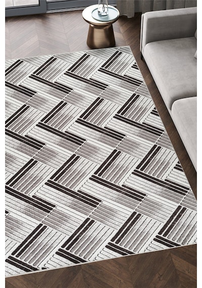 Villadia Home Textile Modern Desen Emboss Baskılı Kaymaz Taban Elit Şık Dört Mevsim Yıkanabilir Halı Yolluk Oturma Salon Odası Gri