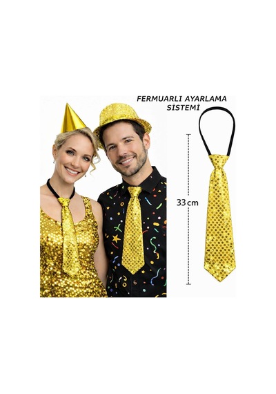 Altın Renk Pul Payetli Işıltılı Parti Kravatı 33 Cm - Elm-01-763808