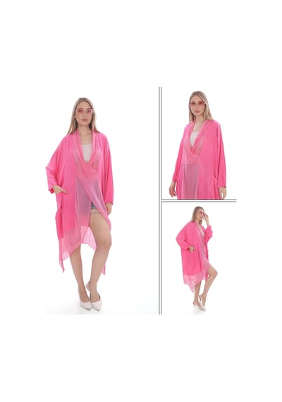 Bohem Stil Italyan Ipek Detaylı Oversize Kaftan & Bluz-8711 Pembe