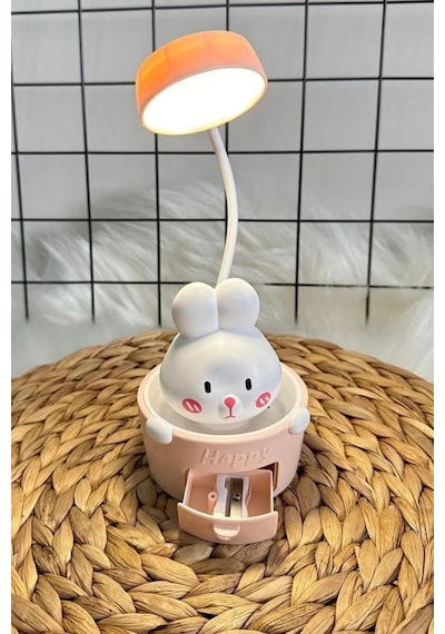 Tavşanlı Masa Lambası Şarjlı Gece Lambası, Led Işık Ve Sevimli Tasarım Sticker Hediyeli 001