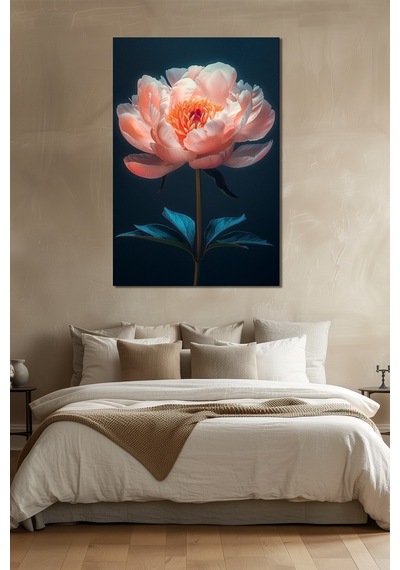 Şakayık Çiçeği Baskılı Cam Tablo Pembe Çiçekli Modern Dekoratif Duvar Tablosu
