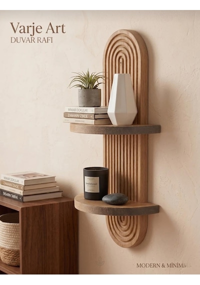 Modern Ahşap Duvar Rafı 2 Katlı Minimal Dekoratif Duvar Rafı Salon, Yatak Odası, Ofis Ve Antre İçin Diğer
