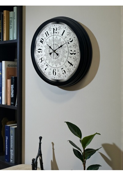 Şaheser Tasarım Zarif Desenli 40 Cm Metal Duvar Saati Siyah