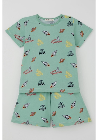 Breeze Erkek Bebek Şortlu Pijama Takımı Galaksi Macerası Temalı 9 Ay-3 Yaş, Su Yeşili
