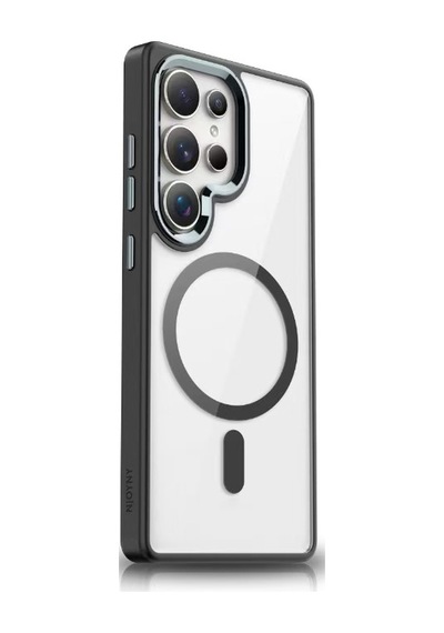 Samsung Uyumlu Galaxy S25 Ultra Kılıf Magsafe Şeffaf Arka Yüz Kamera Yükseltili Silikon Ogaa Siyah