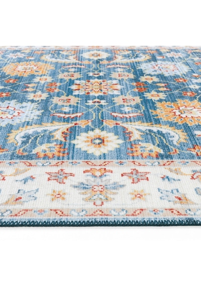 Cool Halı Happy Mavi Halı Vintage Klasik Çiçek Desenli Kaymaz Taban Eskitme Dekoratif Salon Halısı