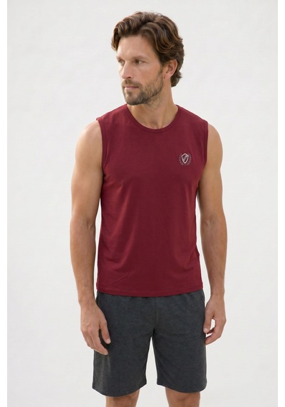 Tudors Erkek Standart Fit Normal Kesim Kısa Kollu Pamuklu Baskılı Bordo Gri Pijama Takımı-51145
