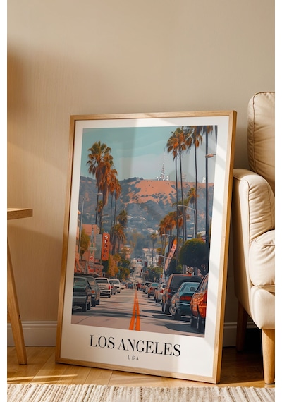 Los Angeles Usa Vintage Seyahat Posteri Çerçeveli Tablo - Premium Hollywood Hills Elit Duvar Dekoru Kayın Los Angeles Usa Vintage Seyahat Posteri Çerçeveli Tablo - Premium Hollywood Hills Elit Duvar Dekoru Kayın