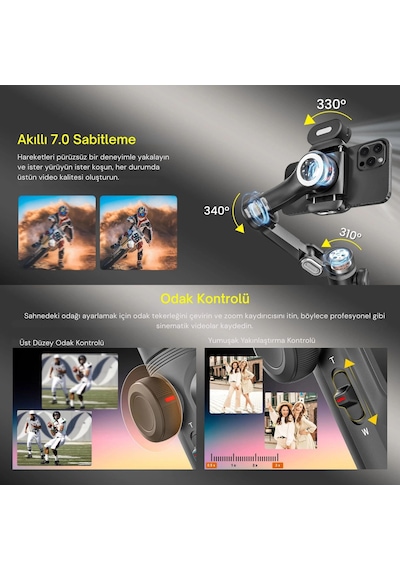 Shopytech Smart X Pro Combo 3 Eksen Akıllı Telefon Gimbal Stabilizer Apple Uyumlu iOS & Android