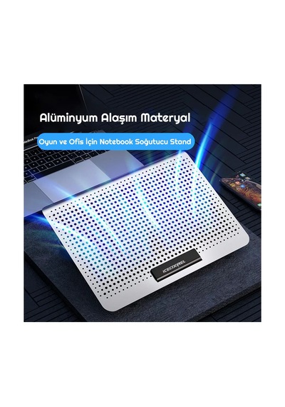 Luve Store Alüminyum Notebook Soğutucu Fanlı 7 Kademeli Laptop Standı 12-17 İnç Çift Usb
