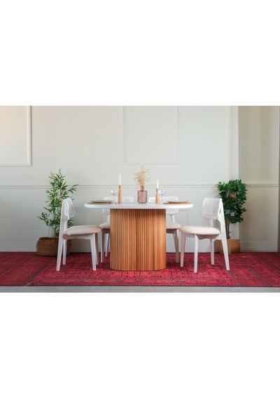 Niyegara İskandinav Natural Ahşap Masa Sandalye Takımı 90x130 Beyaz