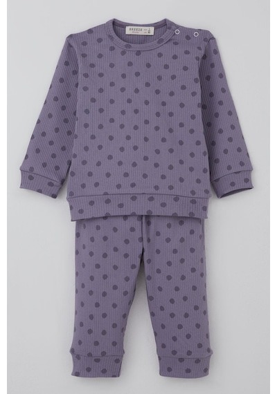 Breeze Kız Bebek Pijama Takımı Omuzdan Patlı Puantiye Desenli 4 Ay-1 Yaş, Lila Lila
